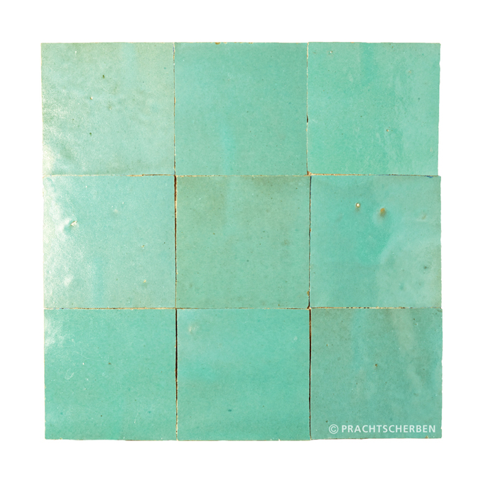ZELLIGES aus Marokko, glasierte Terracotta, Turquoise Light Nr. 38 , 10×10 / 1,0 cm